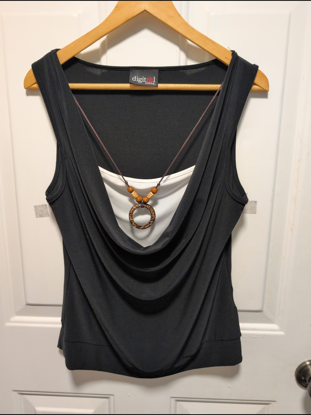 Digit@l Tank Top black and white draped with an integrated necklace